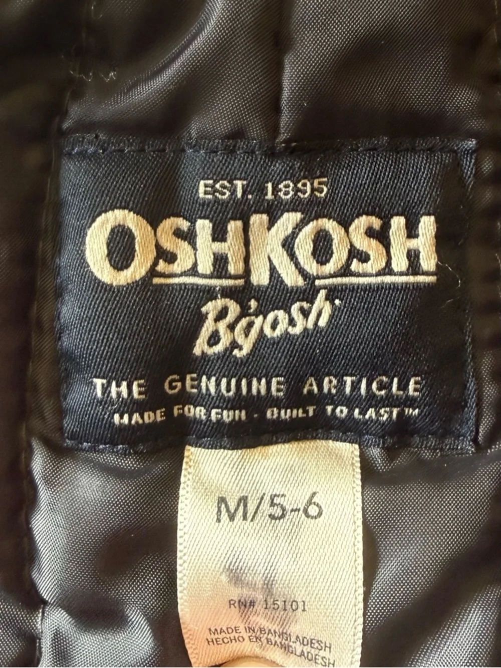 OshKosh B'gosh Kids Snow Bib Black Overalls Snowsuit Winter Ski Size 5/6 Pockets